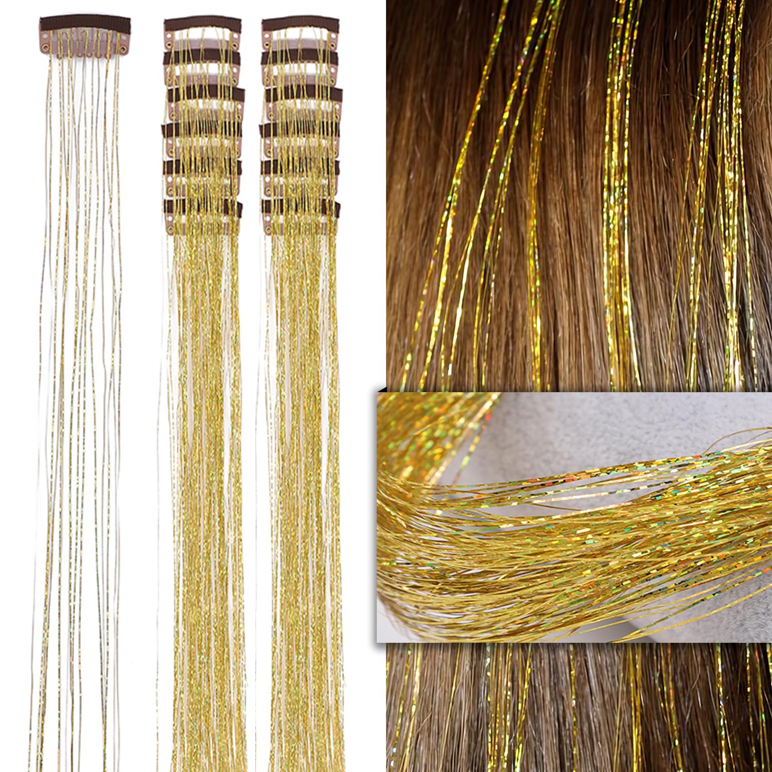 LANCAINI Clipin Hair Tinsel Extensions Pack of 12 clips