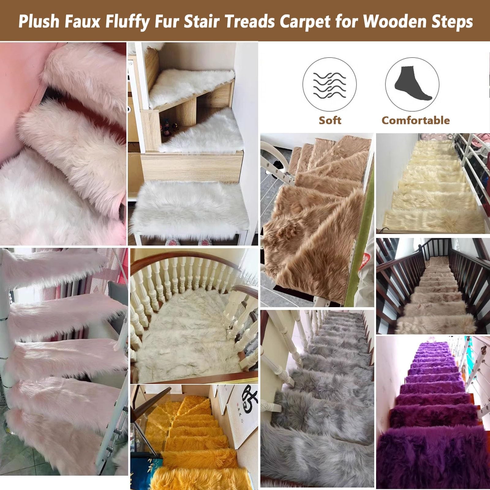 Alfombra de felpa suave para peldaños de escalera antideslizante para interiores para peldaños de madera (gris)