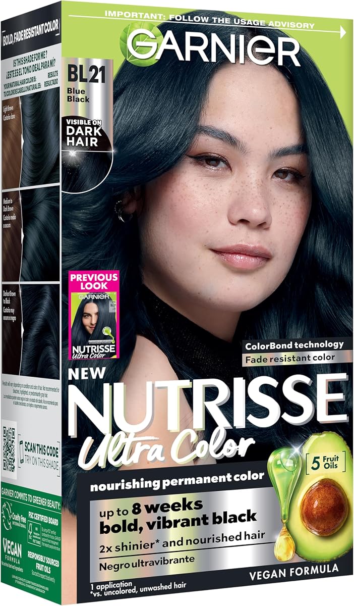 Nutrisse Ultra Color Hair Color, Permanent Hair Dye for Up to 8 Weeks of Bold, Vibrant, Fade-Resistant Results, Vegan & Cruelty-Free, BL21 Blue Black (Blackberry Mojito), 1 Count