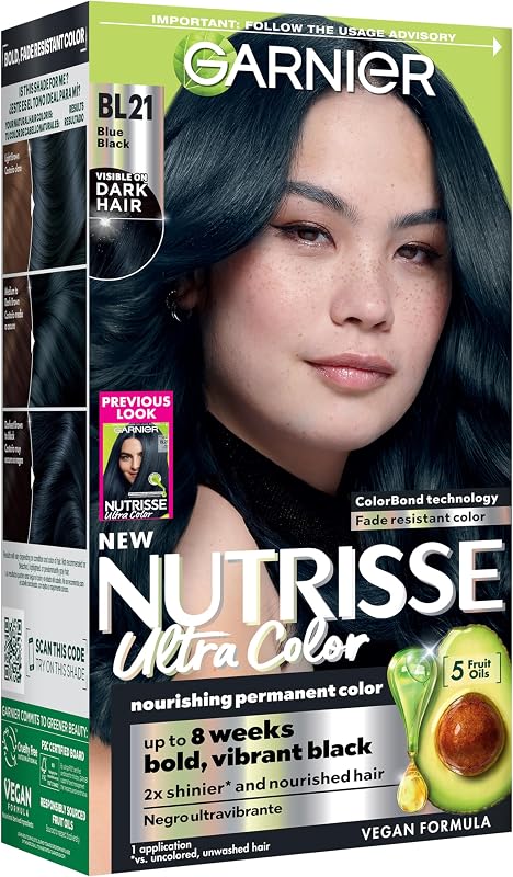 Nutrisse Ultra Color Hair Color, Permanent Hair Dye for Up to 8 Weeks of Bold, Vibrant, Fade-Resistant Results, Vegan & Cruelty-Free, BL21 Blue Black (Blackberry Mojito), 1 Count