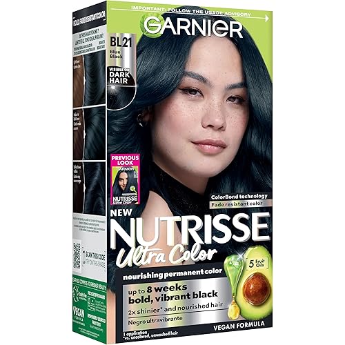 Garnier Nutrisse Ultra Color Hair Color, Permanent Hair Dye for Up to 8 Weeks of Bold, Vibrant, Fade-Resistant Results, Vegan & Cruelty-Free, BL21 Blue Black (Blackberry Mojito), 1 Count