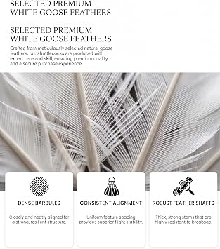 12-Pack Badminton Shuttlecocks, White, Premium Goose Feathers,Stable Flight