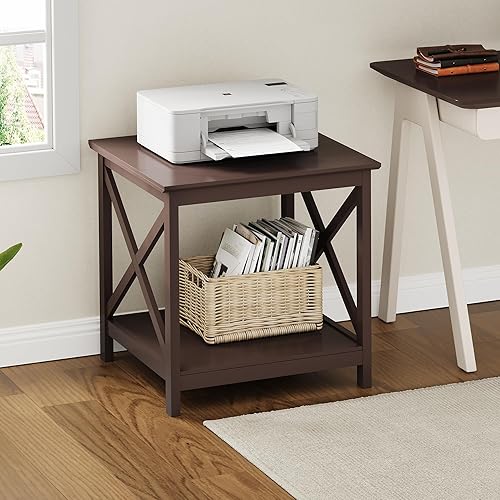 Miniatura 6 de ChooChoo Mesa auxiliar, mesa auxiliar de 24 pulgadas con estante de almacenamiento de 2 niveles, mesa auxiliar para sala de estar, mesita de noche