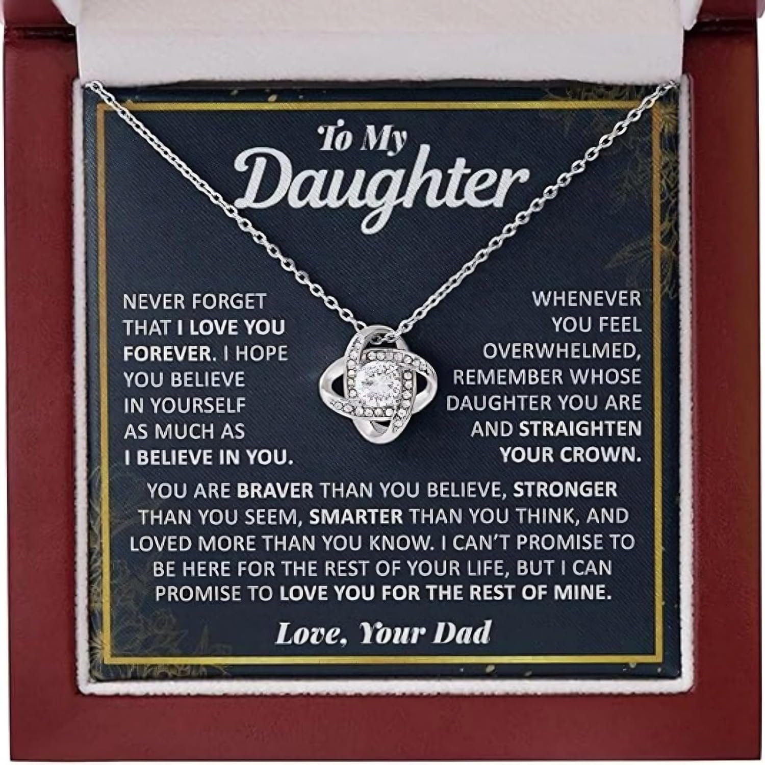 Daughter Gifts from Dad,To My Daughter Necklace From Dad,Birthday Gifts from Father, White Gold Necklace Cubic Zirconia stone With Luxury wooden box