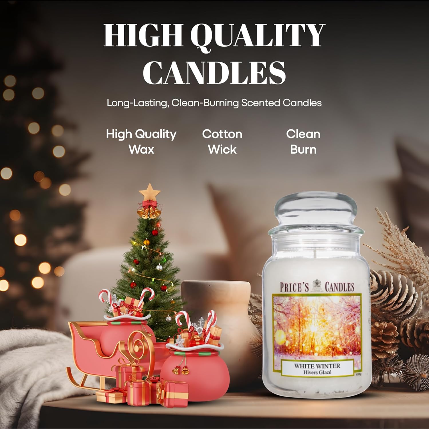 Price's Candles Set of 3 Large Jar Candles - Frosted Fir, Holiday Spice, White Winter | Long-Lasting, Clean-Burning Scented Candles for Home | 450-Hour Burn Time Candle Bundle Gift for Women & Men