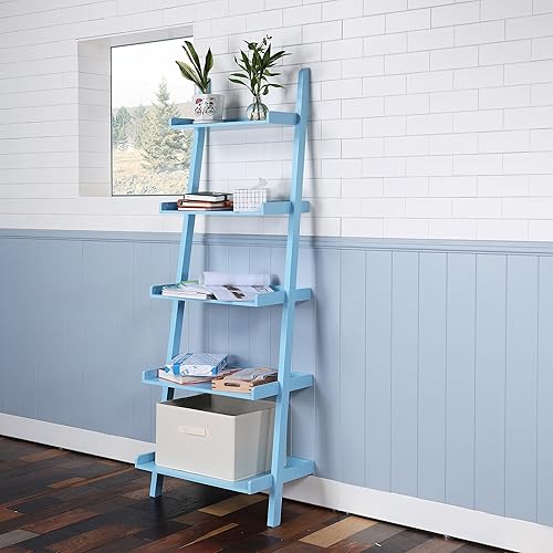 5-Tier Leaning Ladder Book Shelf, Modern Storage Rack with Open