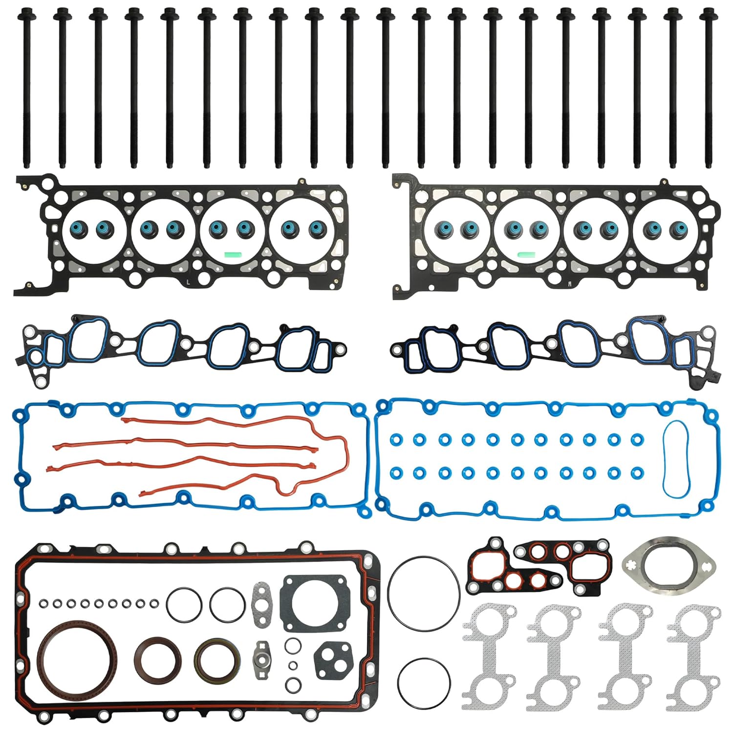 4.6 Engine Full Gasket Set with Headd Bolts Fit for Ford Mustang GT Coupe Convertible Coupe 4.6L V8 1999-2000 VIN X Replace#HS9792PT-1 ES72798 OS30725R