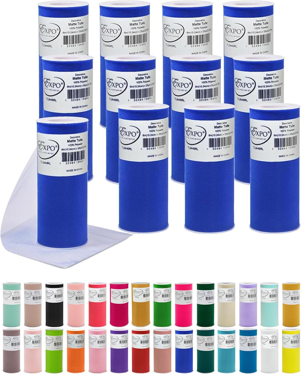 Expo International Decorative Matte Tulle, Lightweight Polyester Tulle Fabric for Tutus, Costumes, and Party Decorations, Washable, Easy-to-Use, 6 Inch x 25 Yards, Lavender, Pack of 12