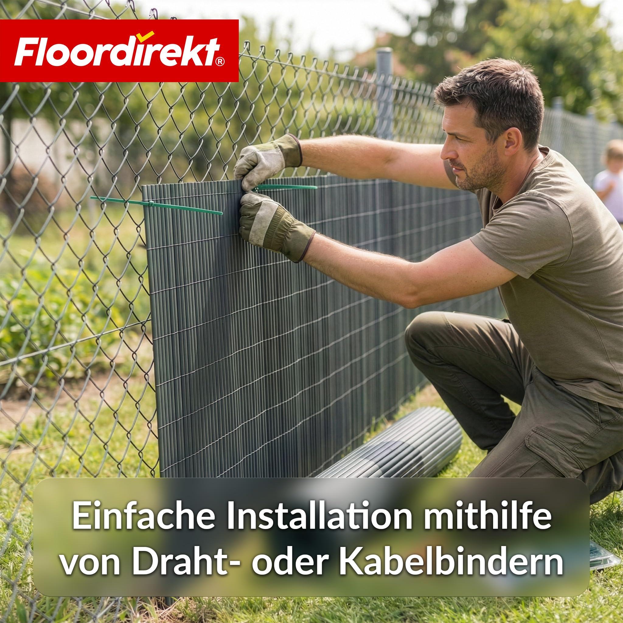 Floordirekt PVC Sichtschutzmatte 200 x 300 cm, Grau – Sichtschutzzaun für Garten, Balkon & Terrasse, Windschutz, Lamellen