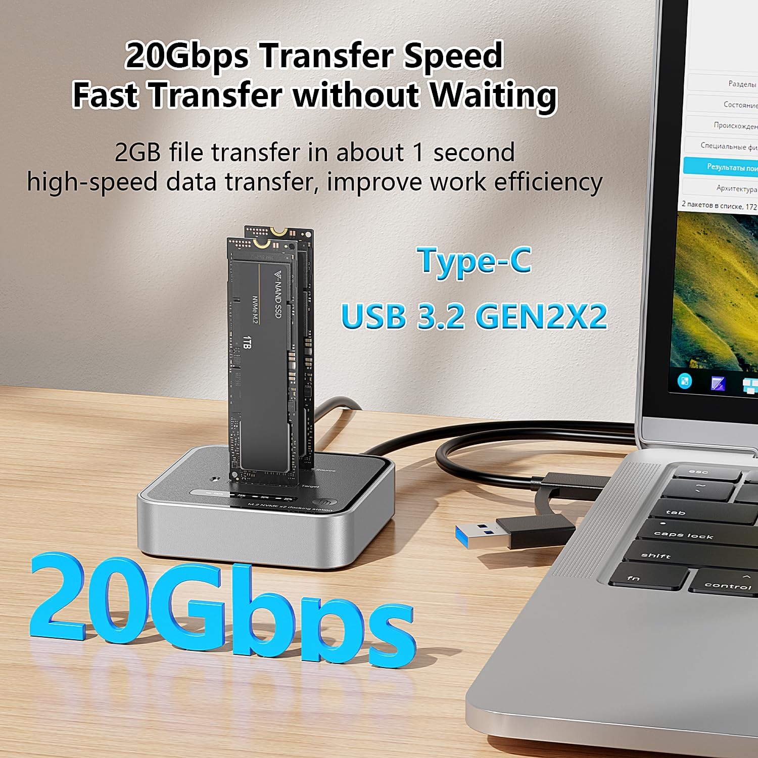 MiliPow Dual-Bay M.2 NVMe SSD Enclosure, Offline Clone SSD Duplicator, 20Gbps Read/Write Expansion SSD Reader NVMe Enclosure, Tool-Free, Up to 8TB
