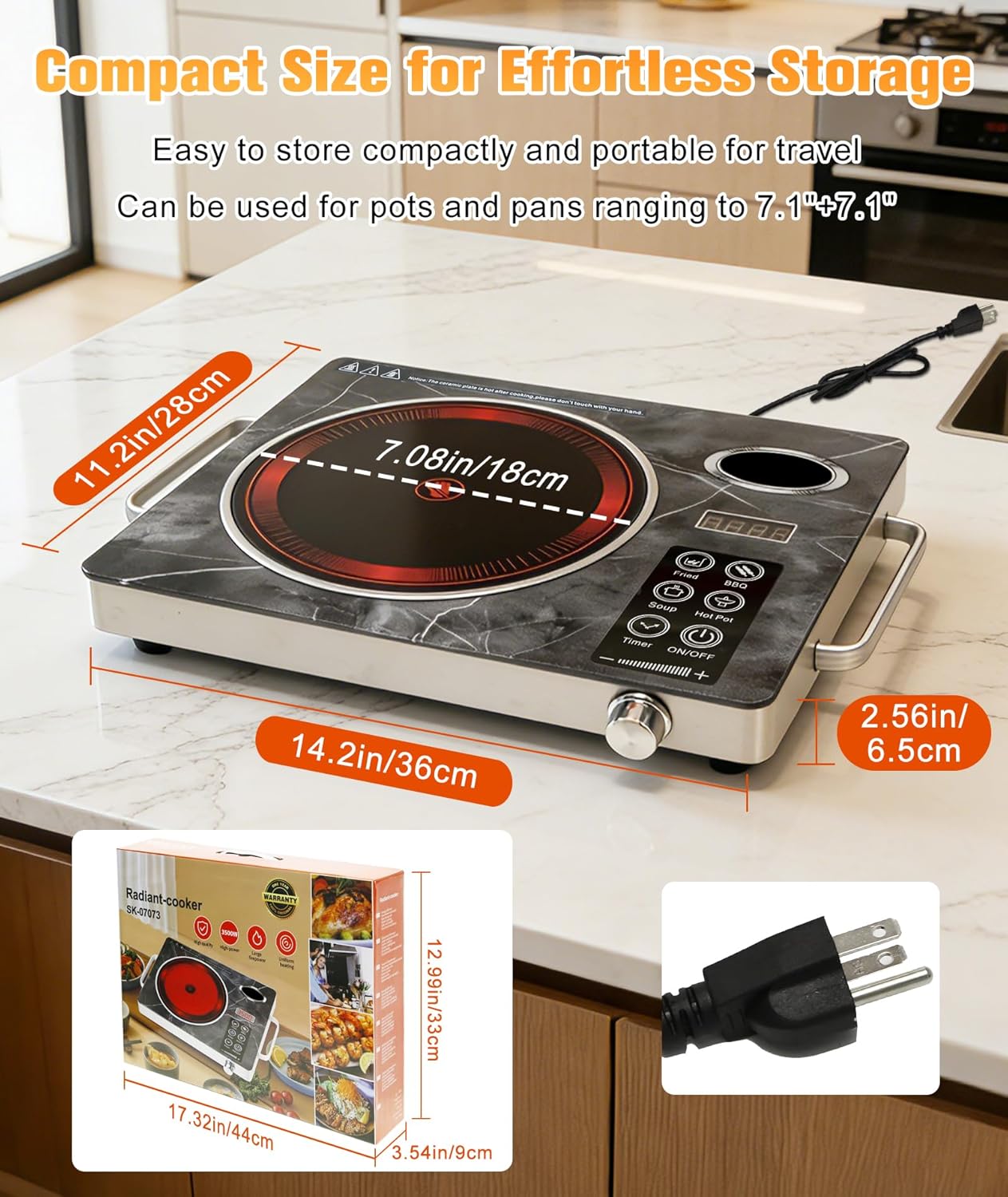 Portable Electric Single Burner,Ceramic Glass Hot Plate with Adjustable Temperature for Home & Camping
