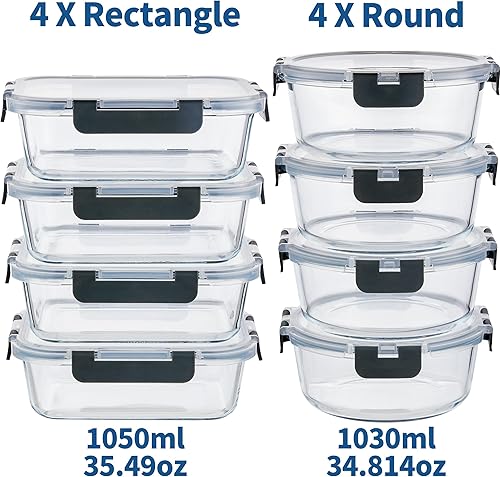 Miniatura 2 de 16 recipientes rectangulares de almacenamiento de alimentos de 35 onzas, recipientes de vidrio de 4.4 tazas, aptos para lavavajillas, congelador y