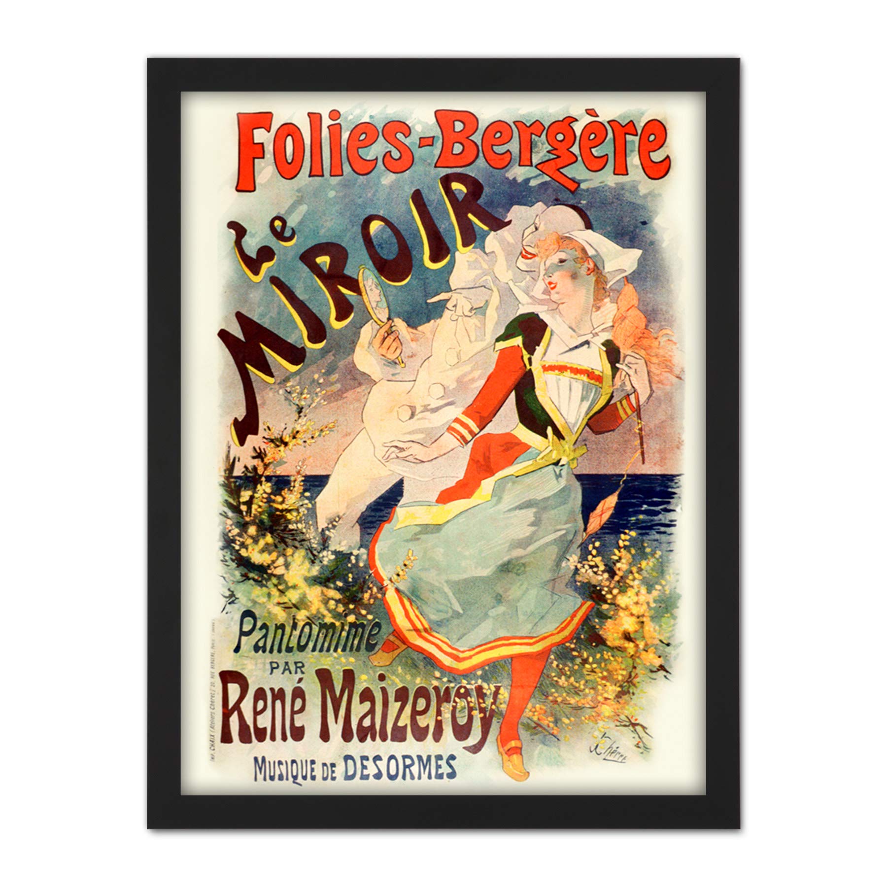 Cheret Folies-bergere Mirror Nouveau Advert Artwork Framed Wall Art Print 18X24 Inch