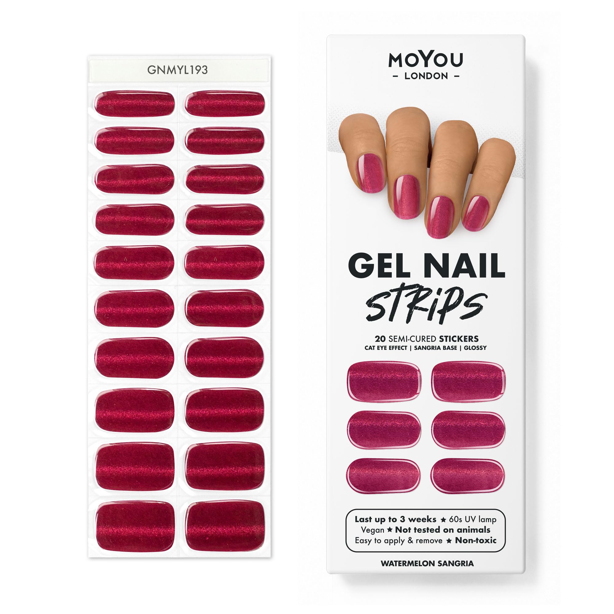 MOYOU LONDON Semi Cured Gel Nail Strips - 20 Pcs. Nail Wraps for Salon-Quality Manicure - Works with Any UV Nail Lamp - Easy to Apply, Trim, & Remove Gel Nail Stickers