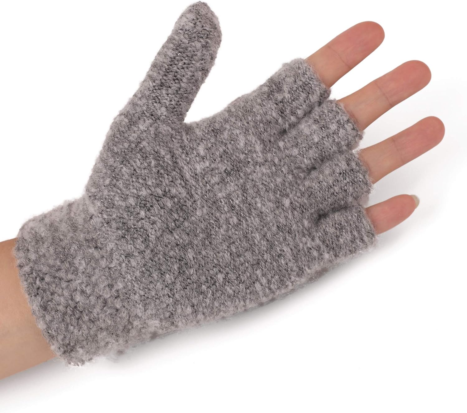 Flammi Women's Warm Knitted Fingerless Gloves Convertible Mittens - Image 5