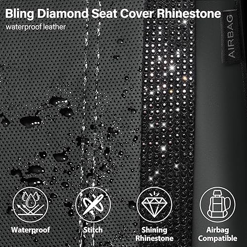 Miniatura 46 de CAR PASS Funda de asiento trasero de cuero y diamantes de imitación brillantes, impermeable, diseño de diamante brillante, ajuste universal, tiras