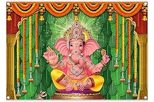 7x5ft Lord Ganesha Photography Backdrop for Pooja Decoration