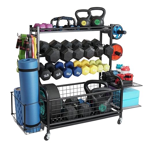 Dumbbell Rack, Heavy Duty Weight Rack for Home Gym with Extra Strong Sheet Steel Shelf and Base, Home Gym Storage Weight Rack for Home Gym Dumbbells, Kettlebell Rack, Yoga Mat Storage Rack, Weight Plate Storage