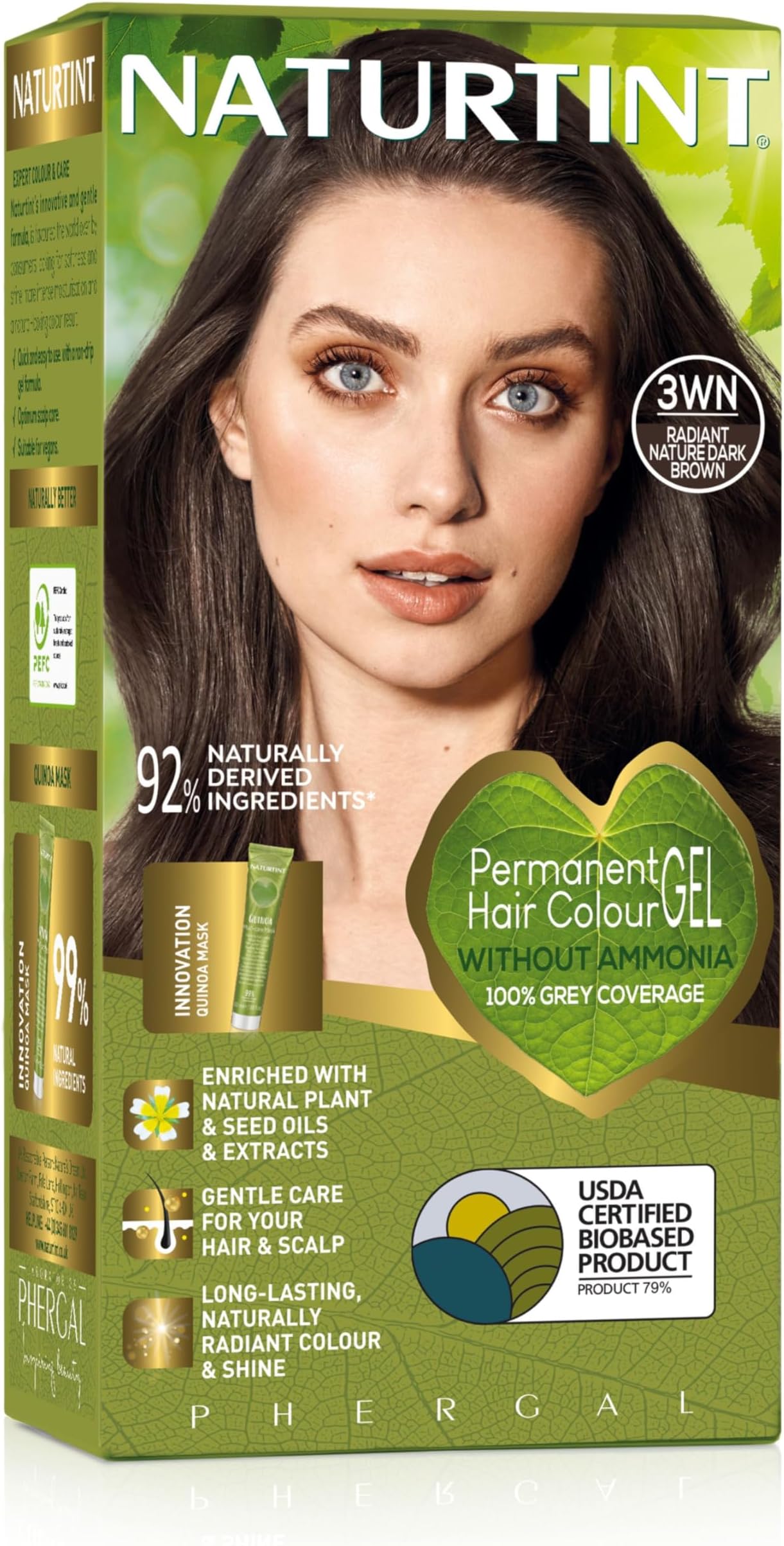 Naturtint Permanent Hair Colour Gel 3WN Radiant Nature Dark Brown, Plant Enriched, Biobased, Ammonia Free, Long Lasting Grey Coverage and Radiant Colour, Nourishment and Protection