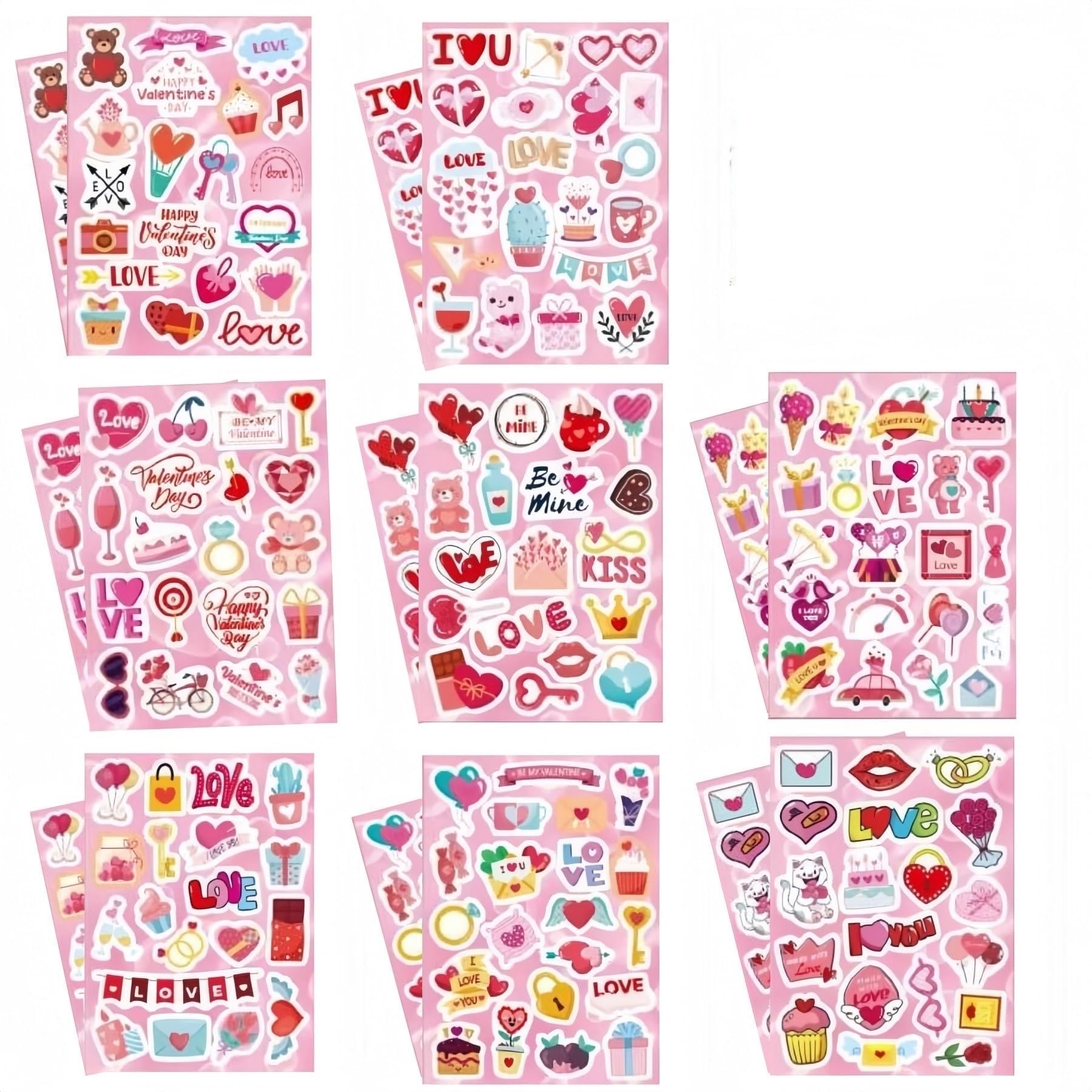 16pcs Love Heart Stickers for Kids Hen Party Stickers Love Stickers for Scrapbooking Happy Valentines Day Stickers Friendship Decorations(Type-F Valentine)