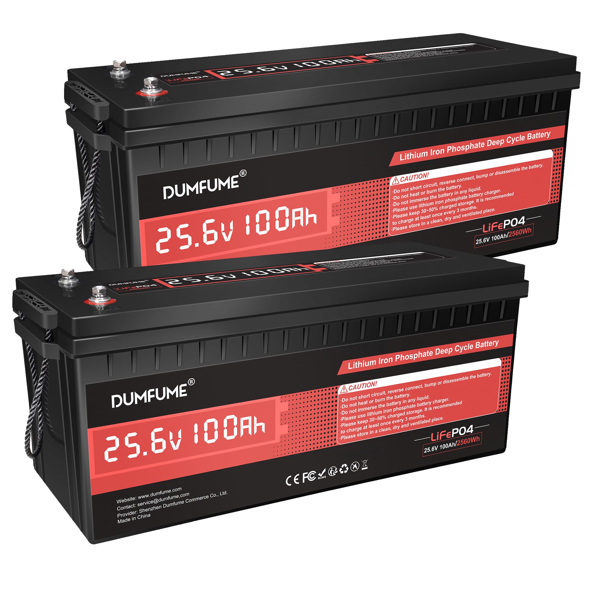 2 pack 24V 100Ah LiFePO4 Lithium Battery, Built-in 100A BMS, 2560W Power Output, Up to 15000 Cycles, Ideal for RV, and Solar Off-Grid Systems