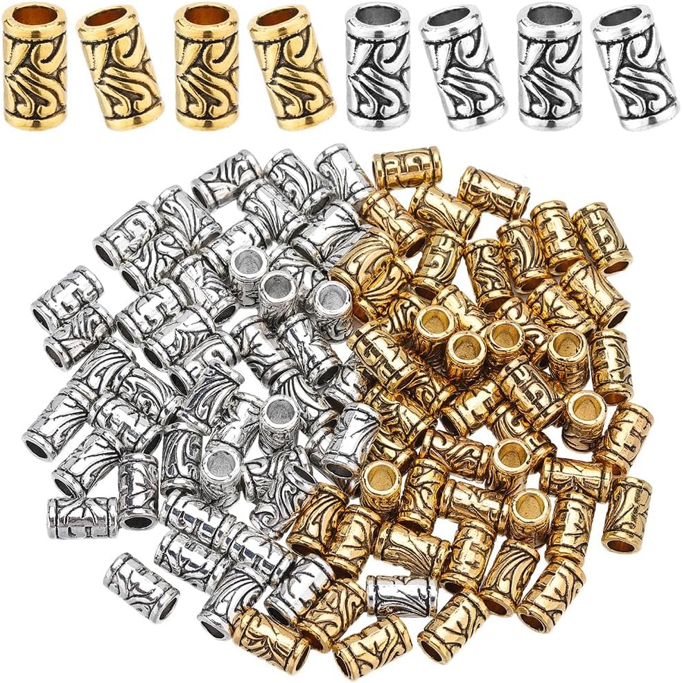 100pcs Antique Gold & Silver Alloy Spacer Beads, Large Hole, 11.5x7mm, Loose Long European Rondelle Beads for Jewelry Making