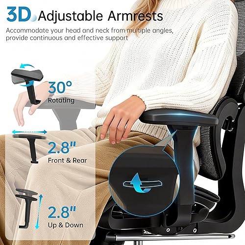 Miniatura 4 de Silla de oficina ergonómica, silla de computadora con respaldo alto con reposacabezas y reposabrazos 3D, silla de juegos con soporte lumbar, silla