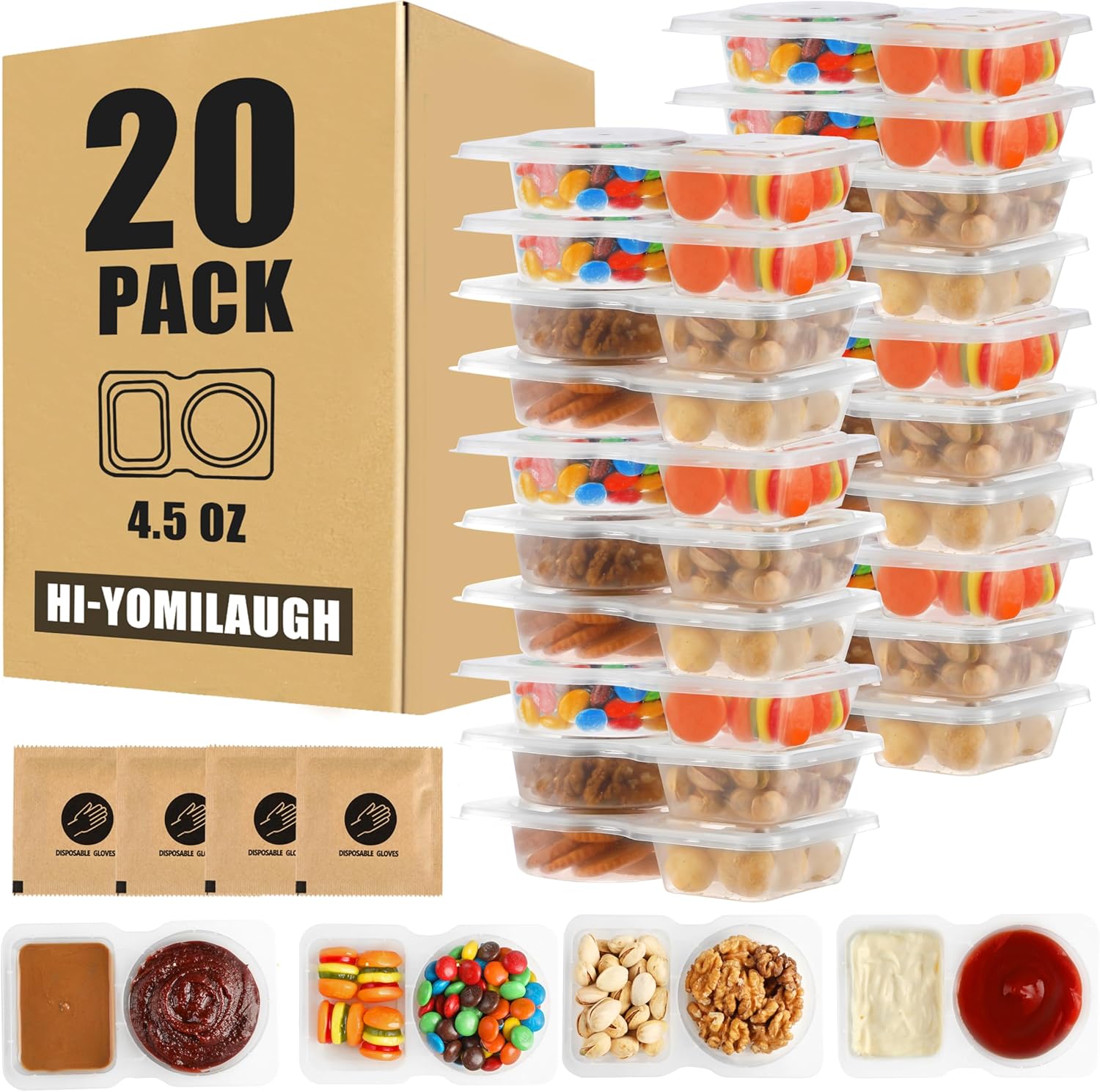 20 Sets Reusable Snack Containers with Lids, BPA-Free Double Compartment Condiment Storage, Leakproof Dipping Cups for Meal Prep, Portion Control, Travel & Outdoor Use (20) 20 Sets Reusable Snack Containers with Lids, BPA-Free Double Compartment Condiment Storage, Leakproof Dipping Cups for Meal Prep, Portion Control, Travel & Outdoor Use (20)