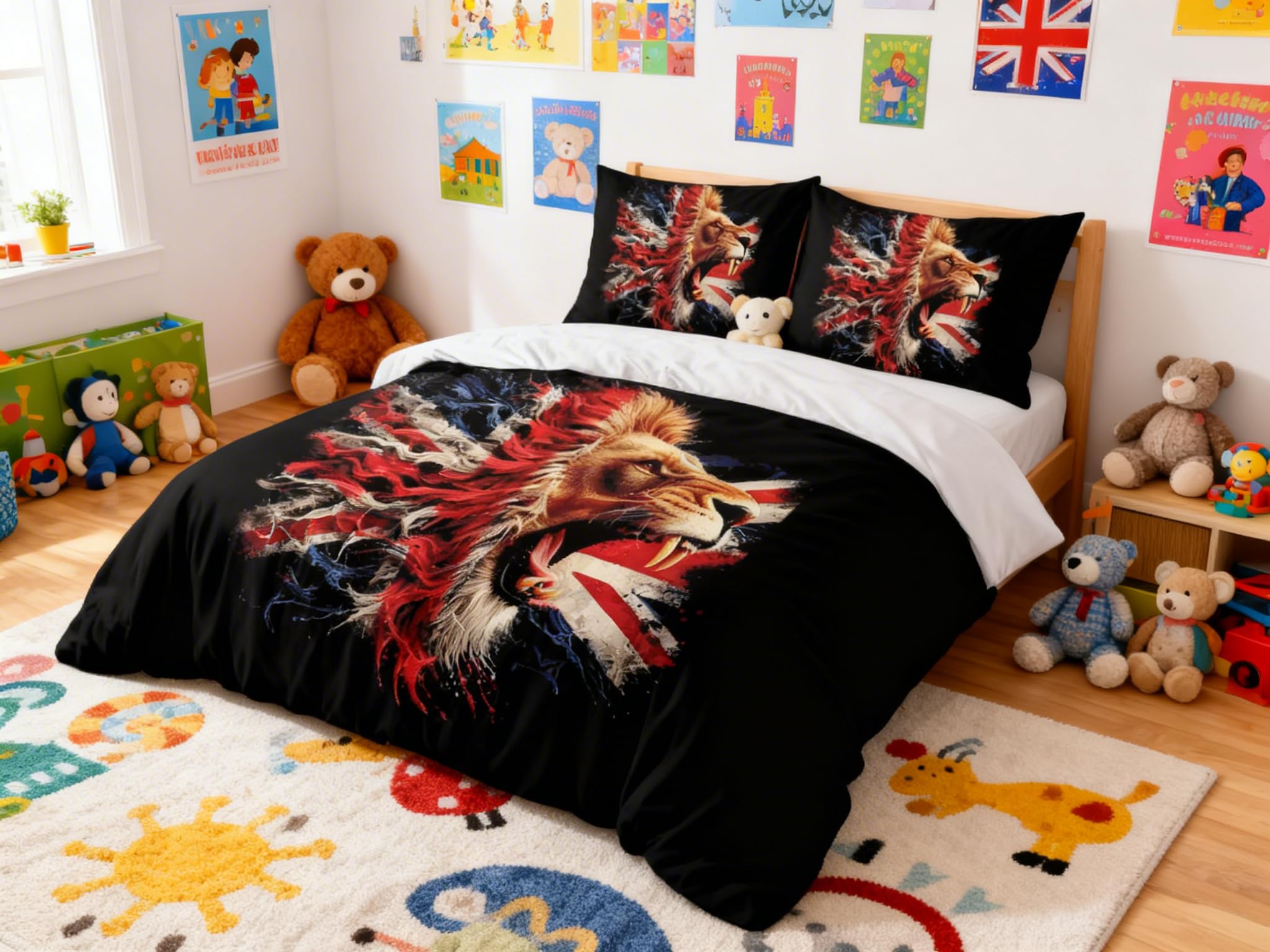 Adam Home 3D Digital Printed Union Jack Duvet Cover Set With Pillowcases Home Bedroom Décor Microfiber Superking Bedding Set Made in UK |Union Jack Lion