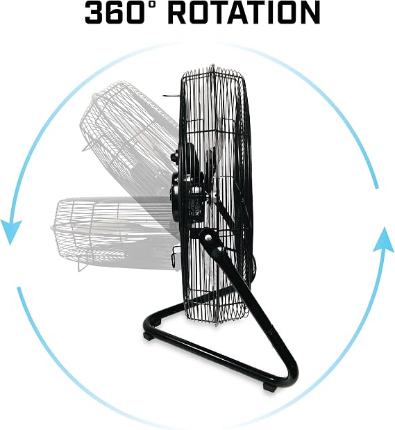 B-Air Firtana 20 High Velocity Electric Garage Floor Fan for Industrial and Home Use with 3-Speeds and Tilt Adjustable Fan Head, SAFF-20, Black