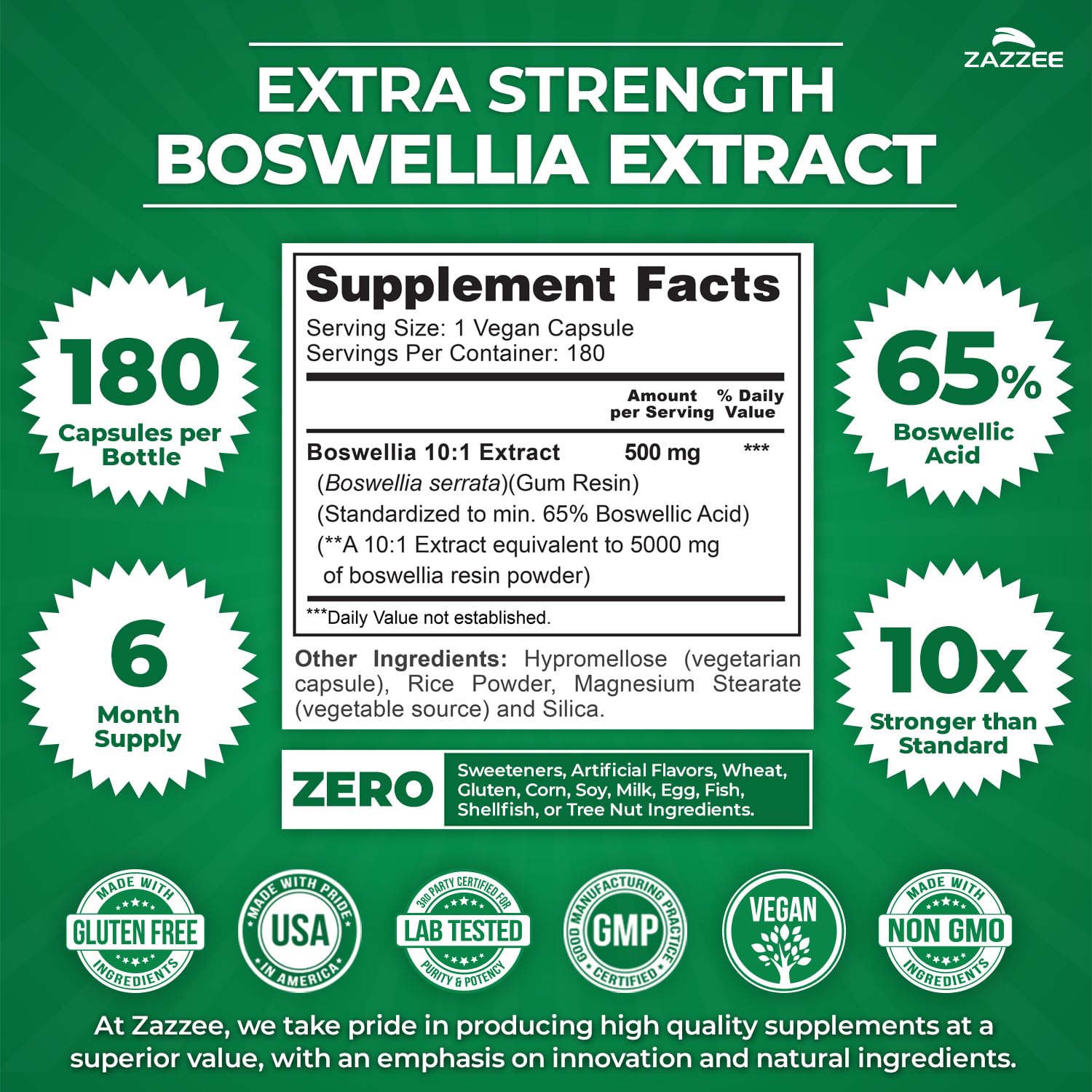 Zazzee Extra Strength Boswellia 10:1 Extract, 180 Capsules, 6 Month Supply — Amazon image 3