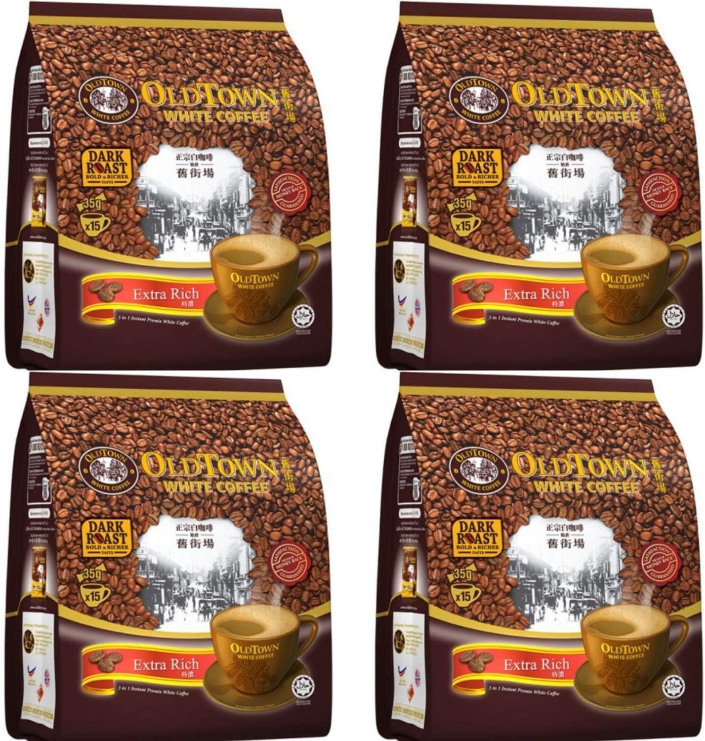 Old Town White Coffee 3 in 1 Extra Rich Flavor Dark Roast (4 pack x 15 sachets) Imported from Malaysia