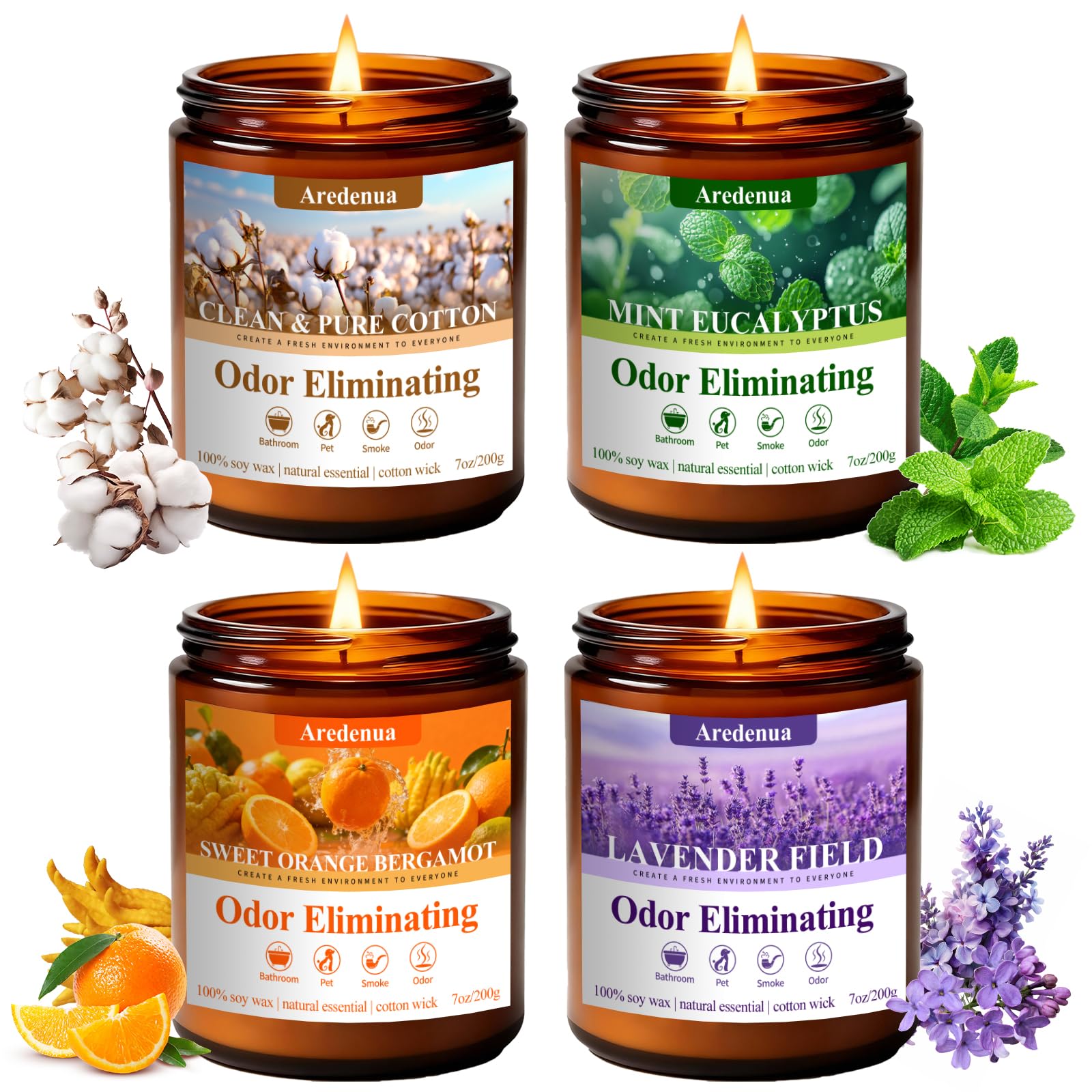 Aredenua 4-Pack Odor Eliminating Candle Set