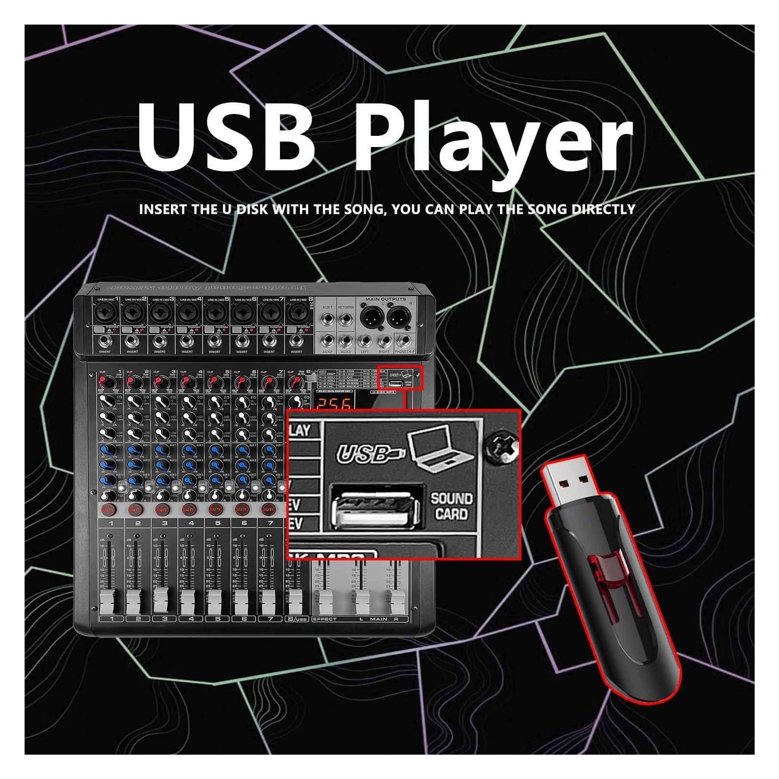 8-kanałowy Kontroler DJ Z Efektem Pogłosu 256 DSP BT 5.0 Mikser USB USB Do Profesjonalny Występ Na Scenie