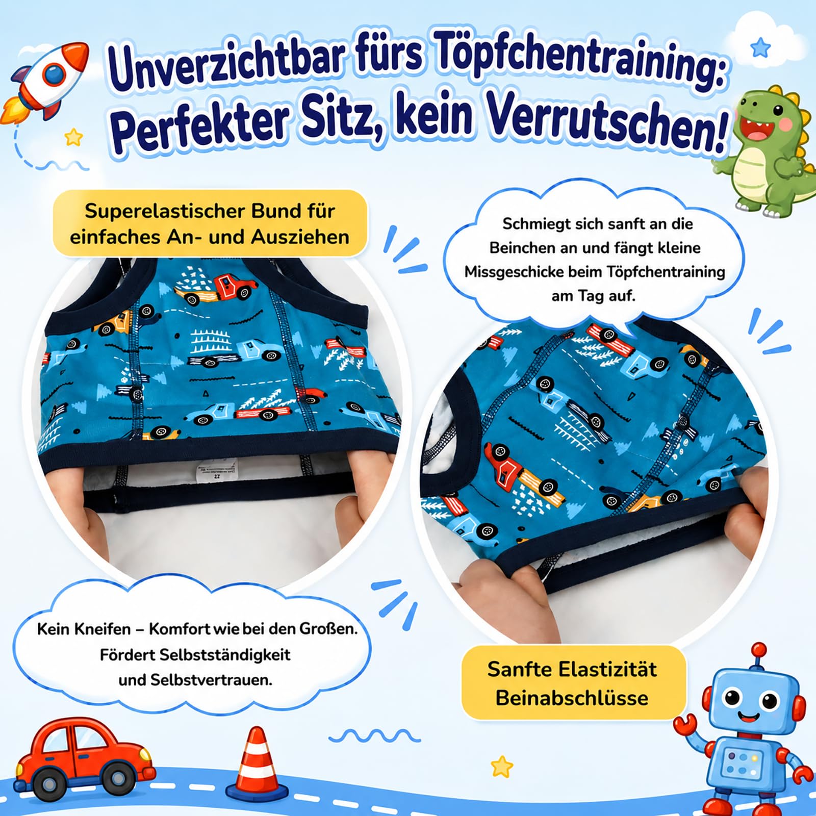 FLYISH DIRECT Baby Töpfchen Trainingshose 6er Pack – Waschbare & Saugfähige Kinder Trainingsunterwäsche Baumwolle für Kinder