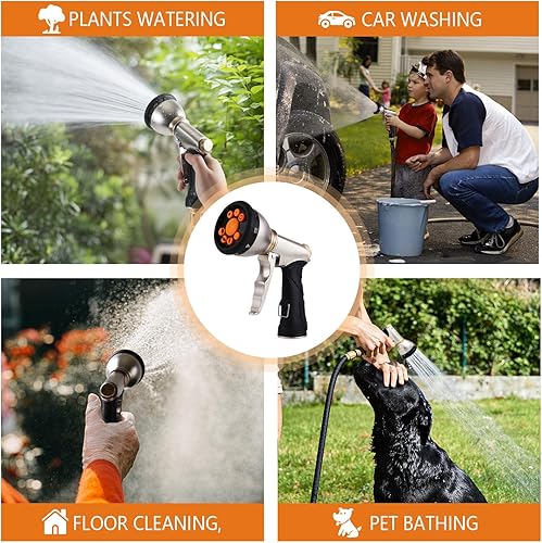 Miniatura 7 de Tesony Boquilla de manguera de jardín, rociador de manguera de agua de metal resistente con 9 patrones de pulverización ajustables y conector rápido