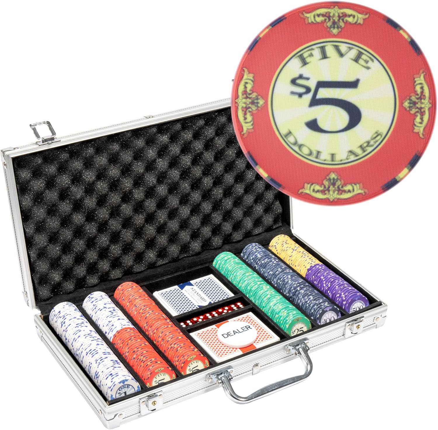 300-piece Aluminum Scroll Poker Chip Case - 10-gram Casino Ceramic Set - Casino Chips for Texas Holdem, Blackjack - Betting Game Accessories