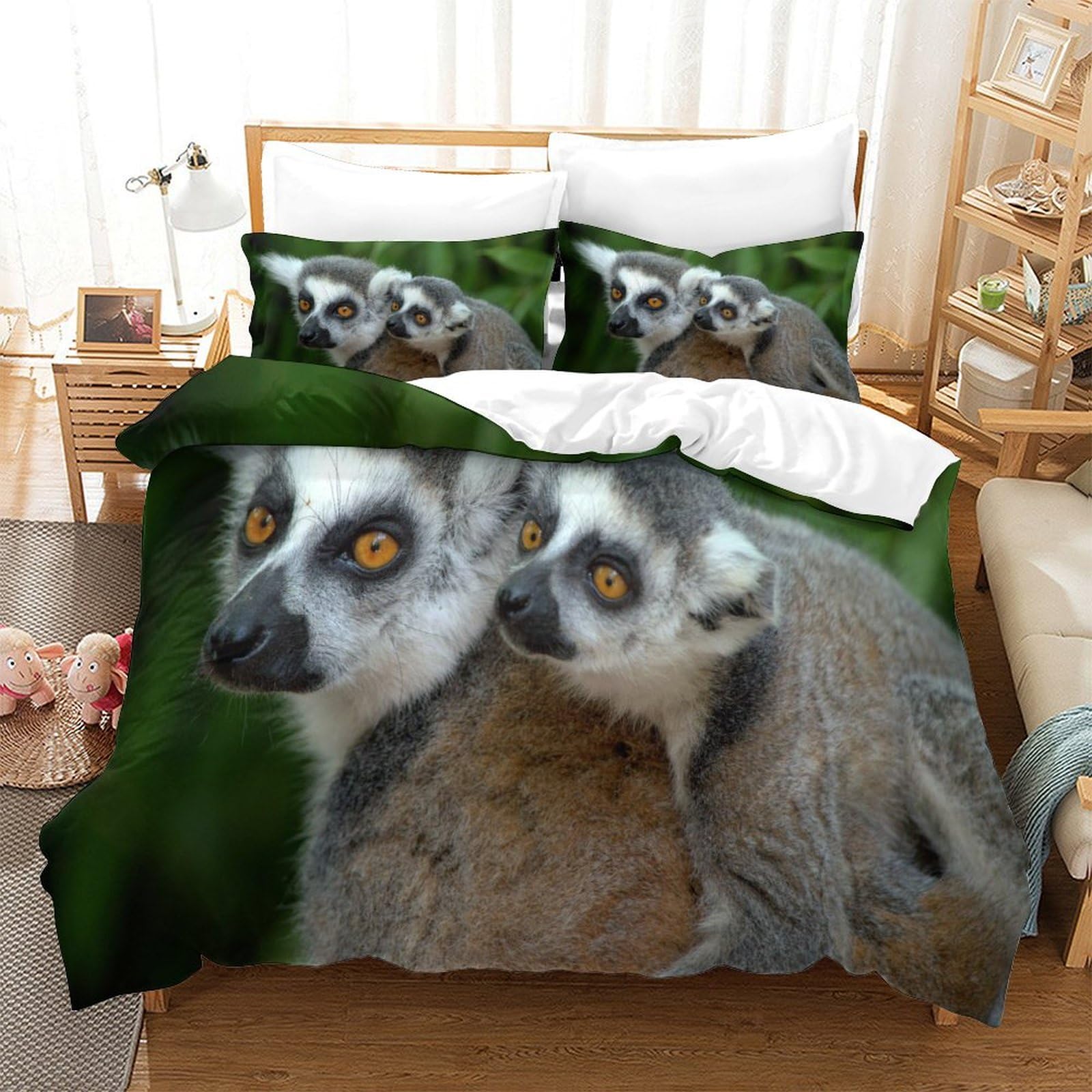 P1S9U7W5Y Animal Pattern 3D Printed Duvet Cover Set 3pcs Microfiber Lemur Bedding Set Double