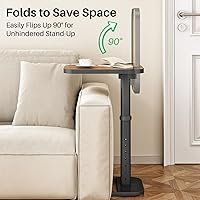 Vista 5 de Kitstorack - Bandeja/mesa de TV, altura ajustable y tapa abatible y esquinas metálicas redondeadas, mesa de aperitivos para sofá, cama, silla, sala