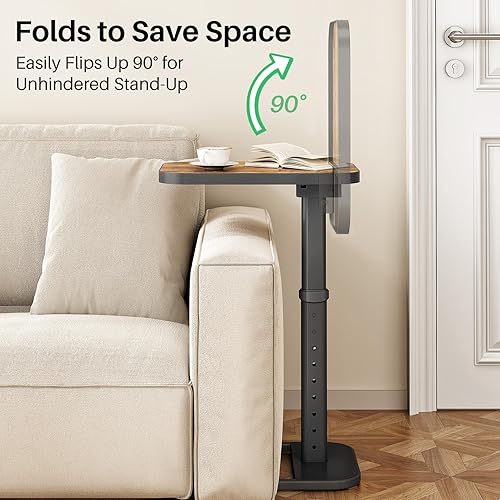 Miniatura 5 de Kitstorack Mesa de bandeja de TV, altura ajustable, esquinas de metal redondeadas y abatibles, mesa de aperitivos para sofá, cama, silla, sala de