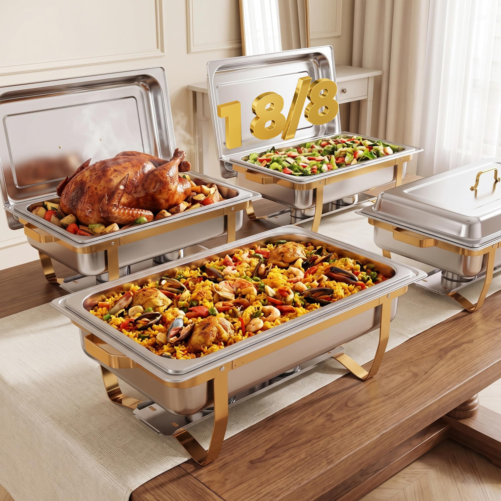 18/8(304) Edelstahl Chafing Dish Buffet Set 4-teilig, 9L