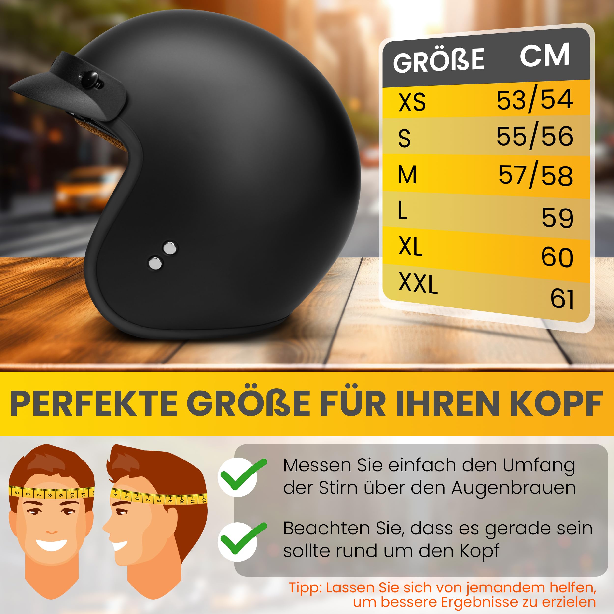 Jethelm mit Visier by BS Way: Hochwertiger Motorradhelm, ECE-Zertifiziert für Herren und Damen - Ideal für Roller, Moped, Mofa und Scooter - Retro Helm Design, Halbschalenhelm Matt Schwarz