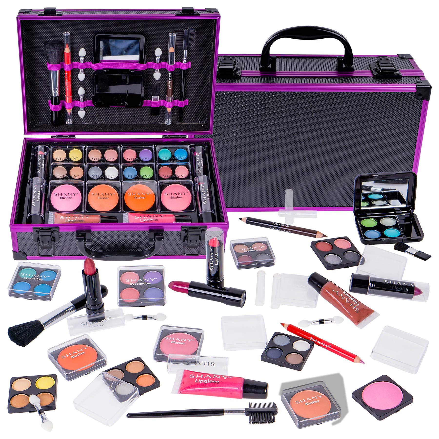 SHANYCarry All Makeup Train Case with Pro Makeup, Reusable Aluminum Case