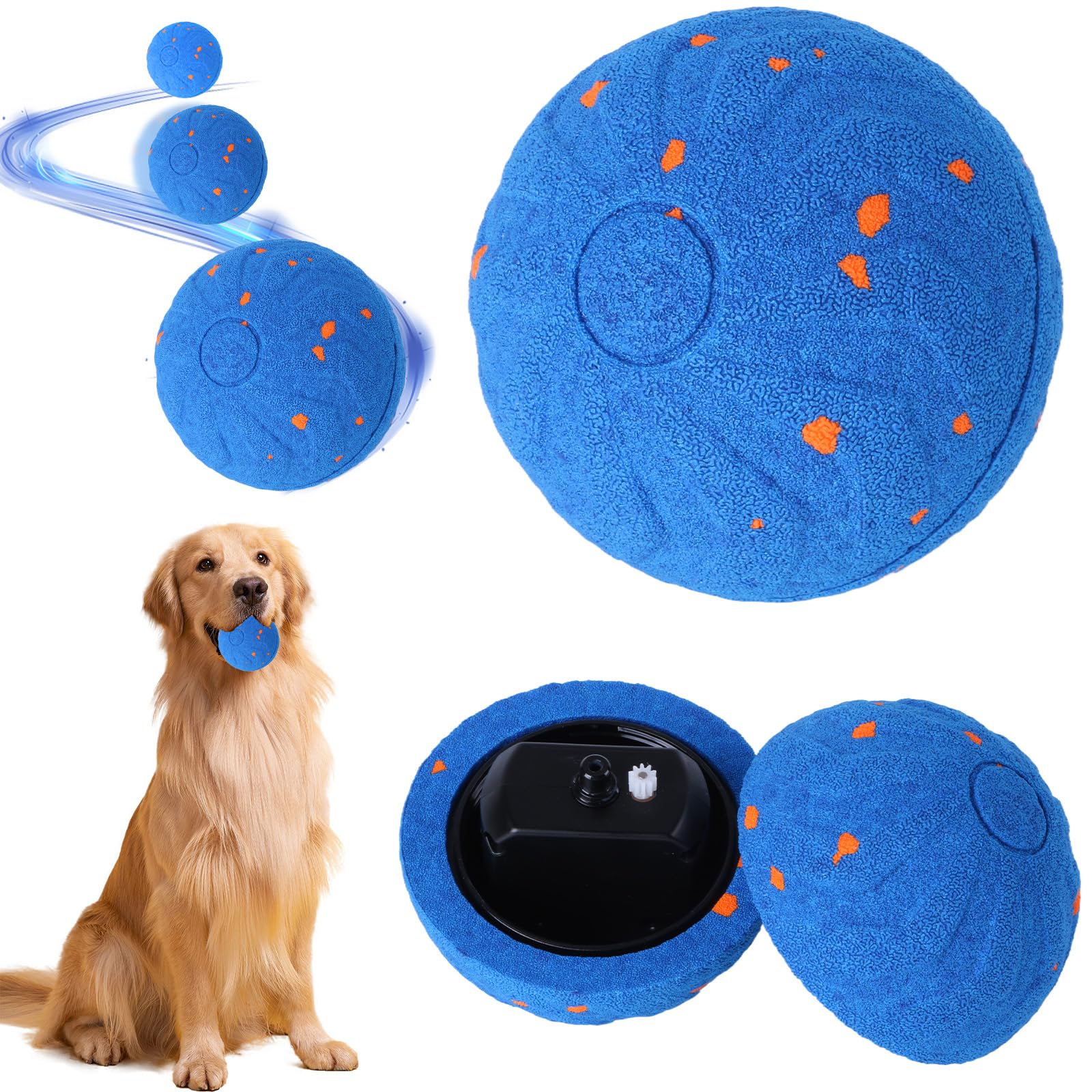 Smart Interactive Dog Ball Toys, E-TPU Material Automatic Moving Bouncing & Rotating Dog Ball, Activated Smart Dog Toys for Boredom, Active Rolling Balls for Medium-Large Dogs(Blue)