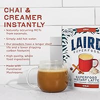 Vista 5 de Laird Superfood Chai Instant Latte con Adaptógenos - Polvo de Té Chai Instantáneo con Crema de Coco de Superalimentos - Sin Gluten, Sin