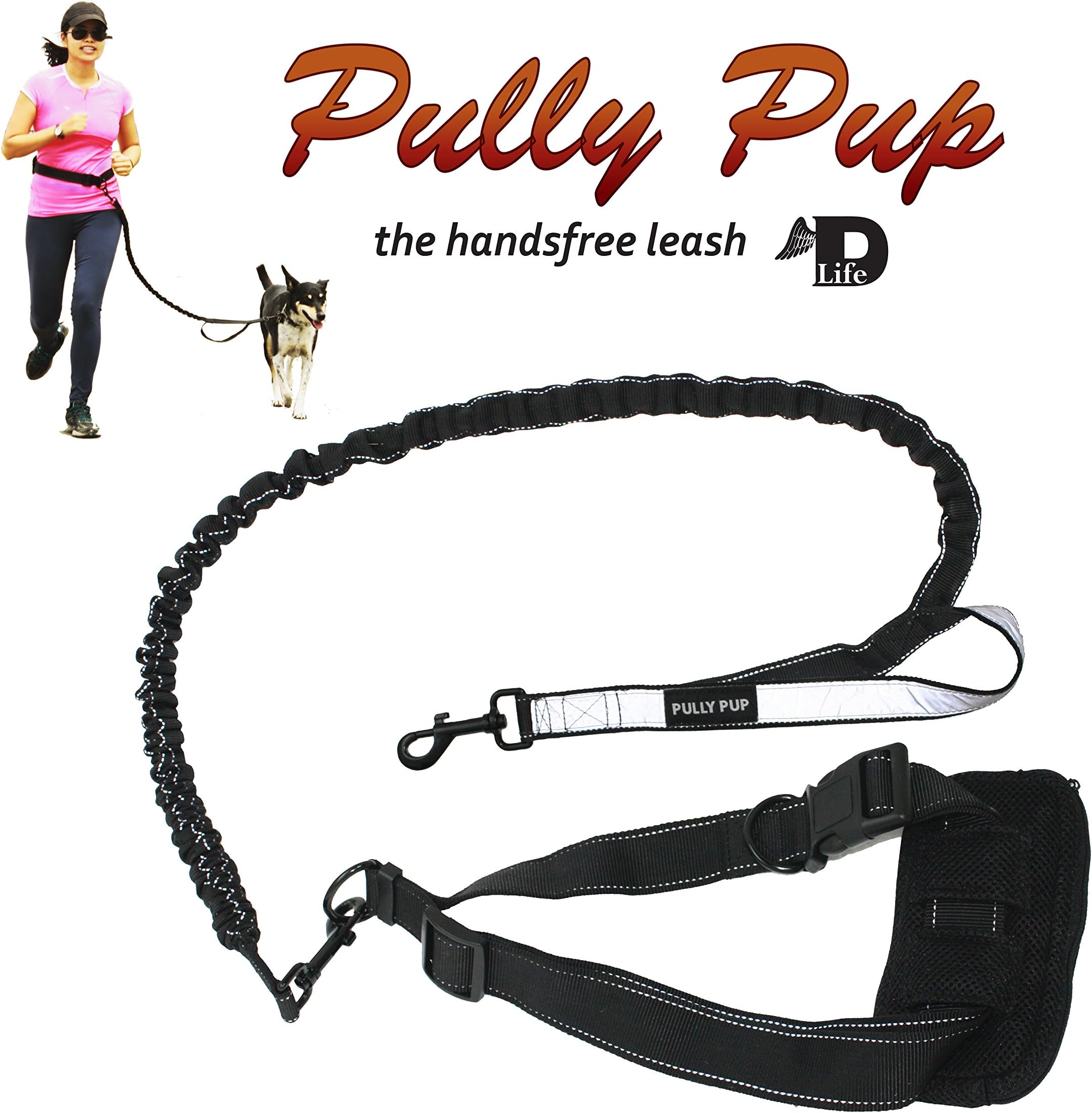 PullyPup Hands Free Walking & Running Dog Leash - Includes Reflective Handle Loop and Pouch