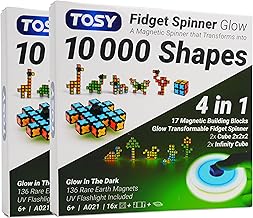 TOSY Magnetic Fidget Spinner Glow - 3-in-1 Toy: Convertible Fidget Spinner with 136 Magnets, Infinity Cube, 2x2 Puzzle Cube, Luminous, Birthday and Easter Gift, Set of 2