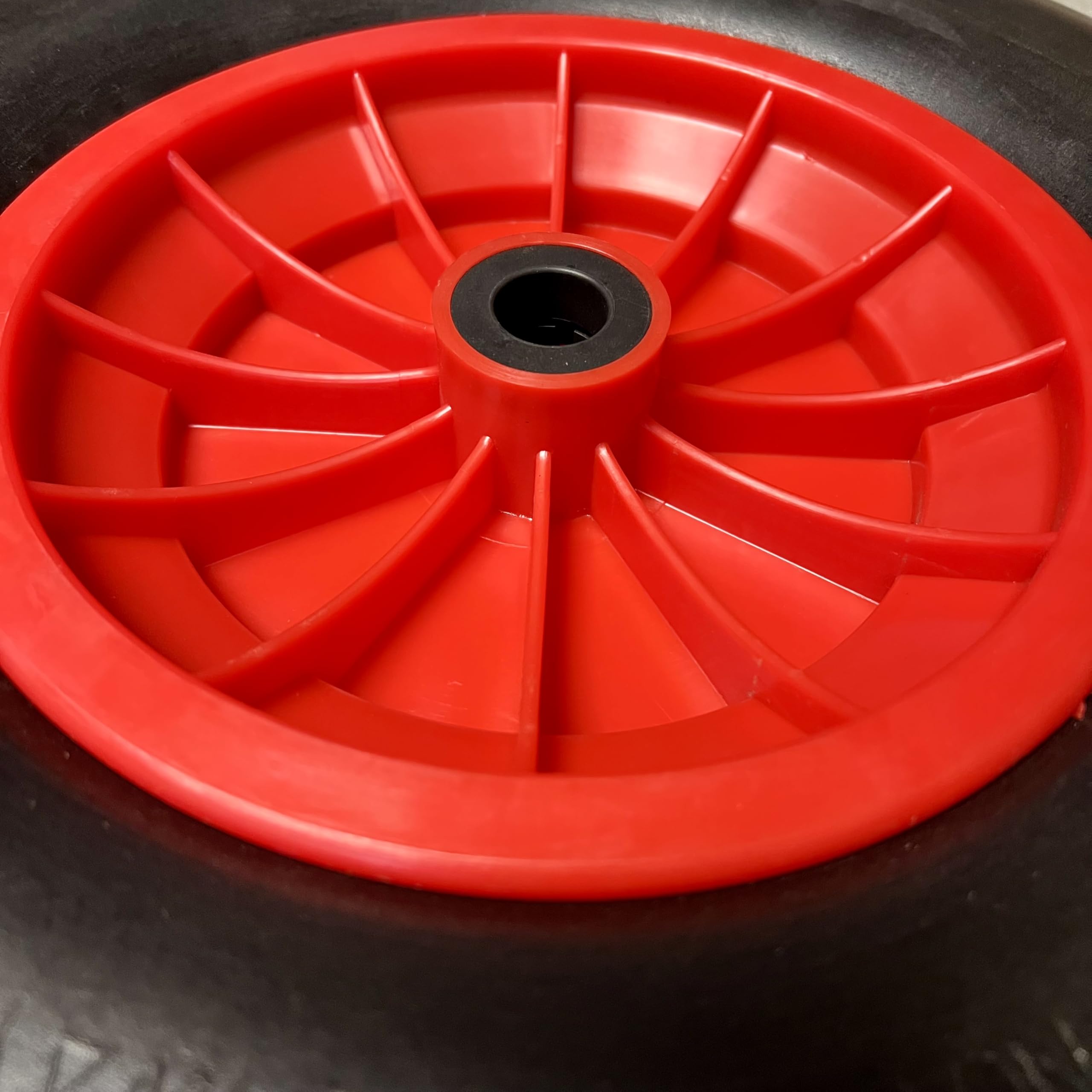 KOVA® 4x Schubkarrenrad Vollgummi PU 4.80/4.00-8 Rad für Schubkarre Pannensicher - 120 kg Traglast - Kunststoff-Felge - Ø 380mm Schubkarrenrad 4.80 4.00-8 - Schubkarren Ersatzrad Vollgummirad Schw/Rot