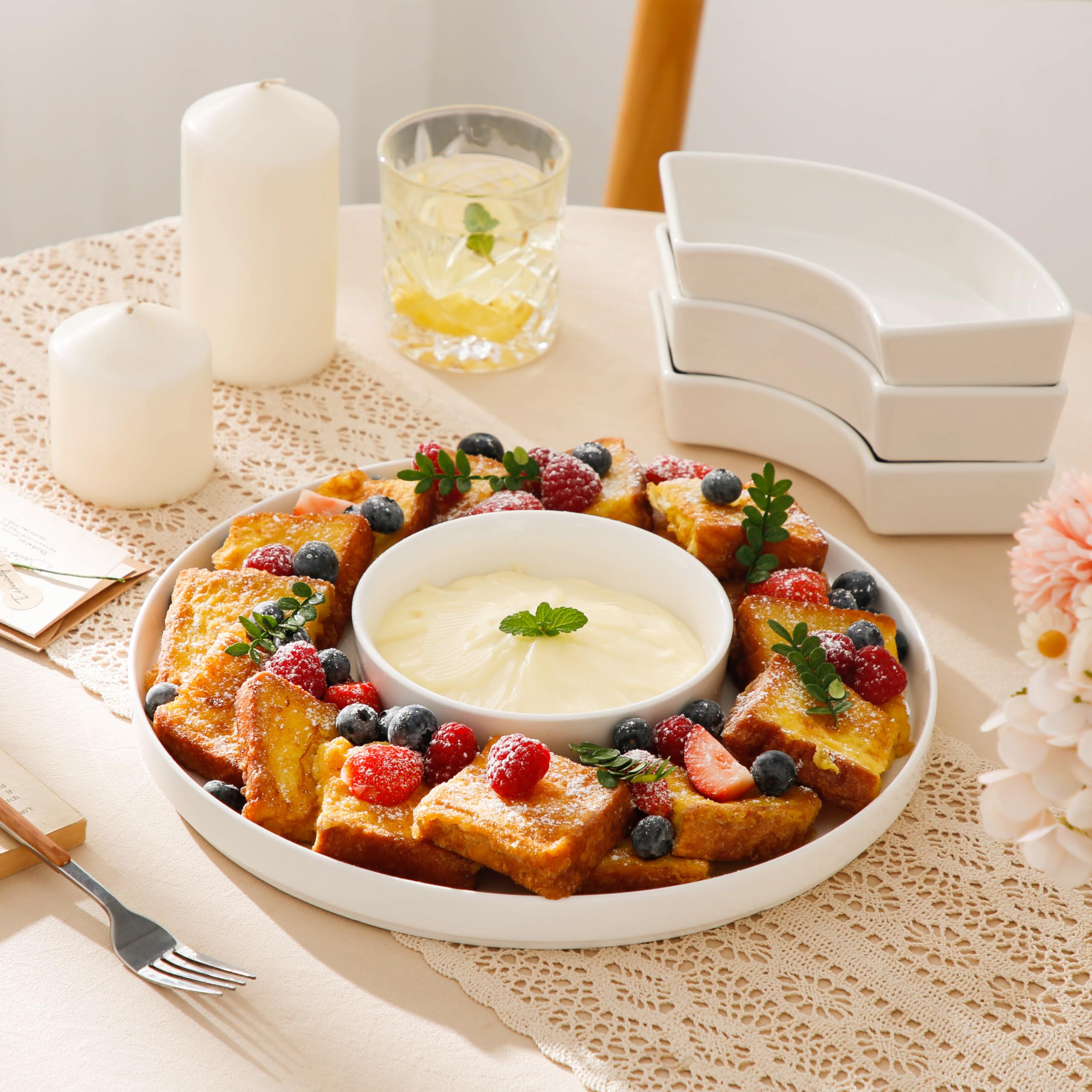 MALACASA Piatti da portata divisi in porcellana, vassoio per condimenti, ciotole per feste, perfette per patatine e salse, frutta, verdura, caramelle e snack, vassoio da portata per feste e