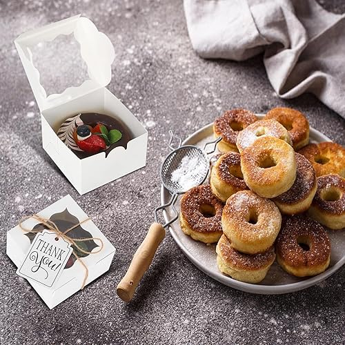 Miniatura 2 de KPOSIYA 120 cajas de panadería blancas con ventana, cajas individuales para cupcakes de 4 x 4 x 2.5 pulgadas, cajas de galletas de papel kraft